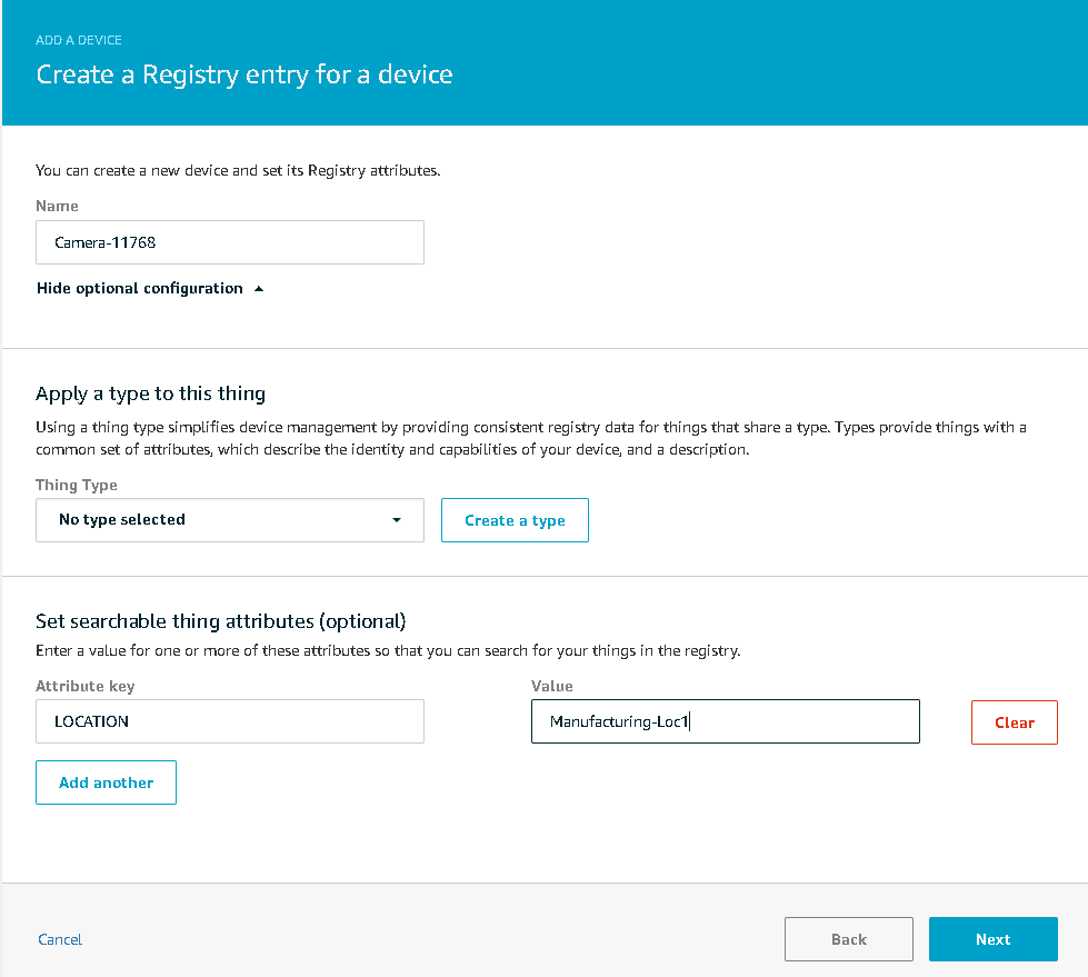 Figure 20. AWS Thing Attributes