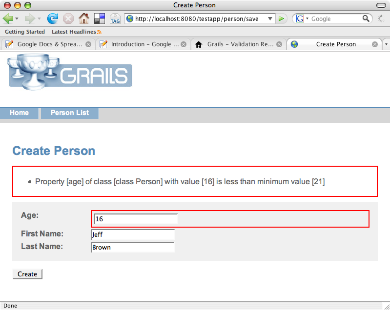 Grails Failed Validation Feedback