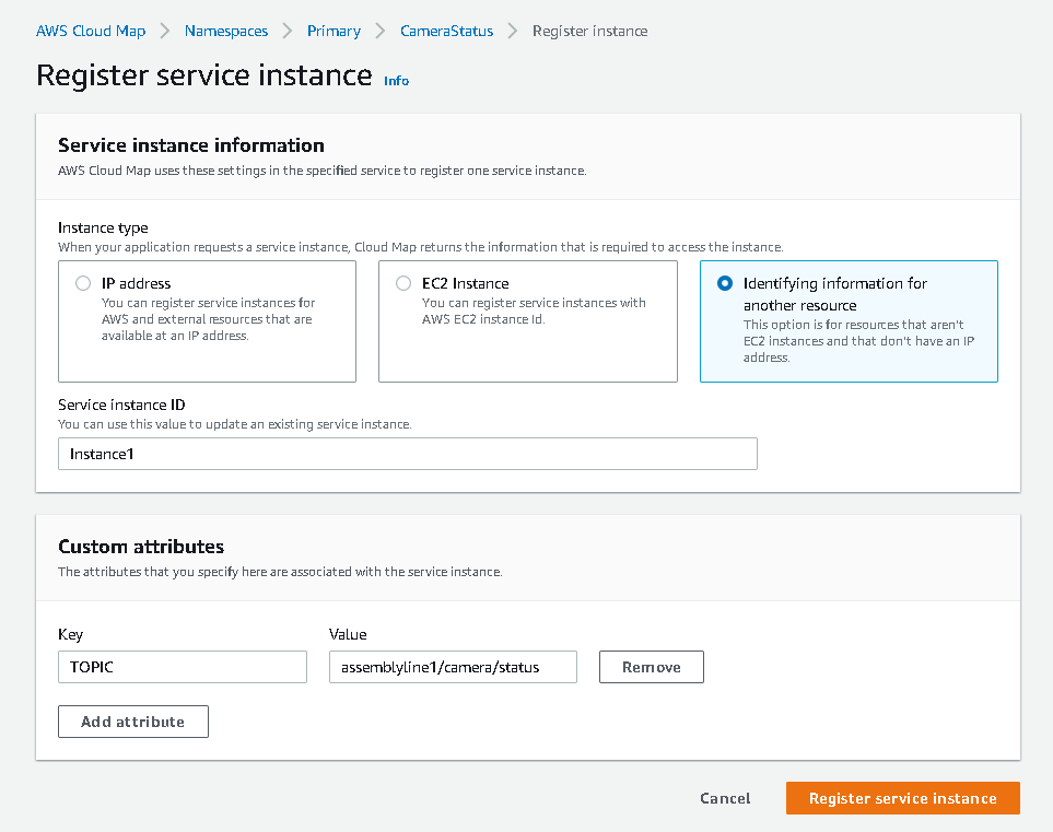 Figure 17. AWS Register Service Instance
