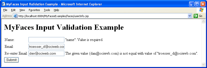 MyFaces Input validation