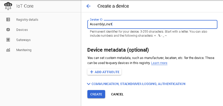 Figure 12. GCP Device Creation