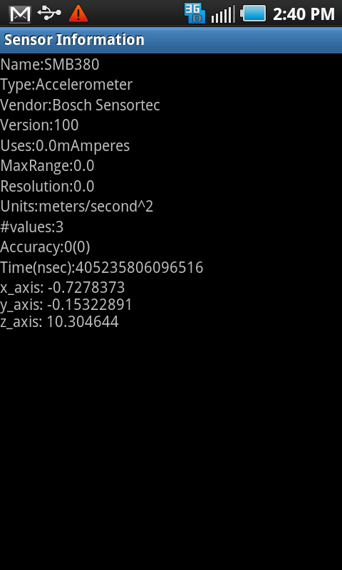 Android Sensors Accelerometer
