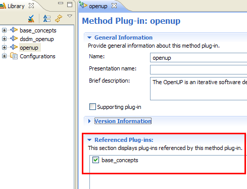 Figure 5: Selecting plug-in references in EPF Composer